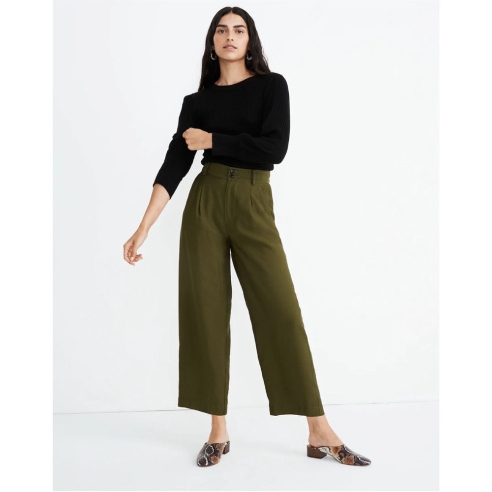 Madewell Drapey Pleated Wide-Leg Pants in Kale